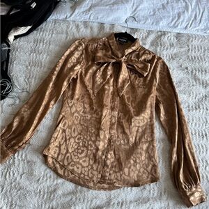 Elegant Leopard Print Bow Blouse